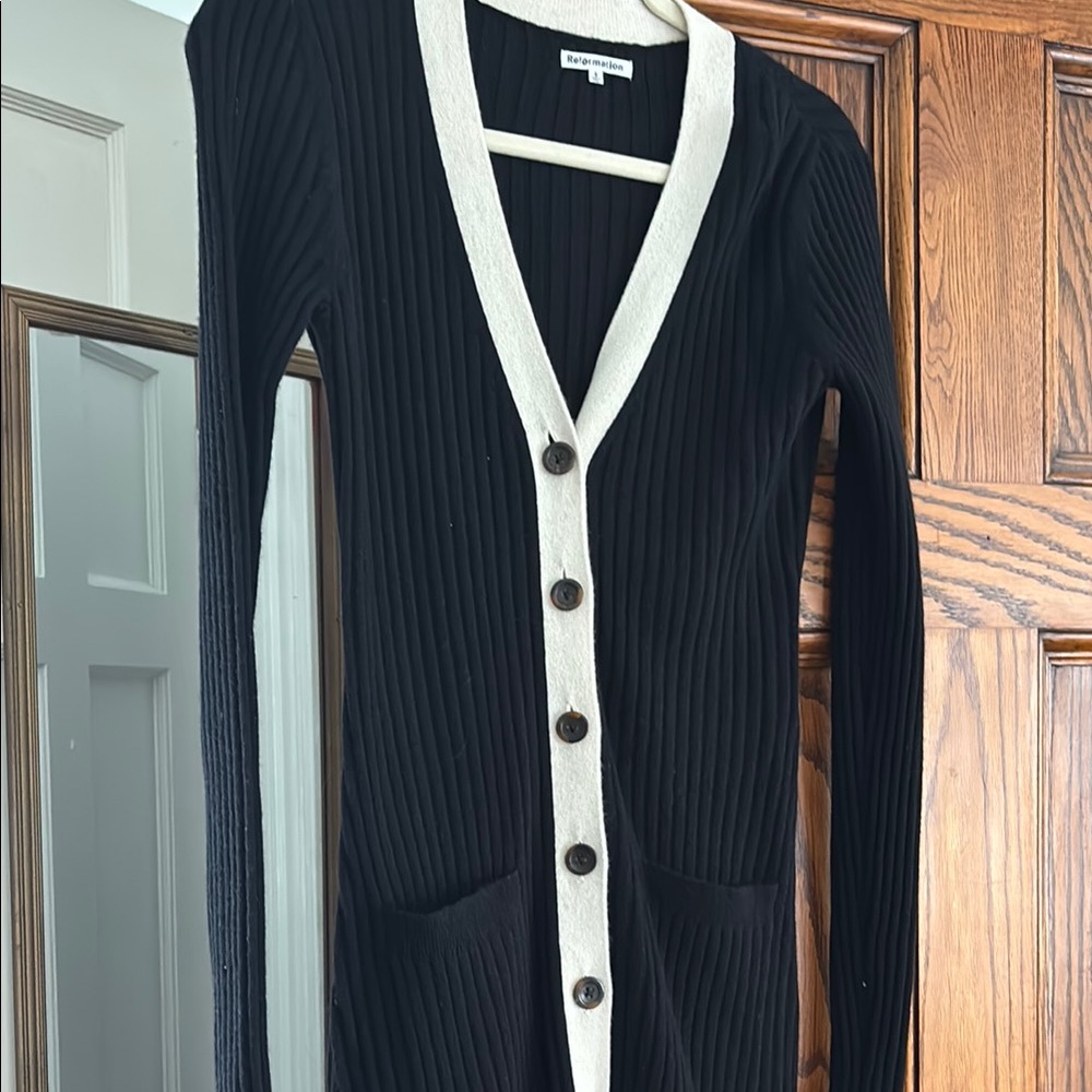 Reformation Black and Cream Long Sleeve Dress